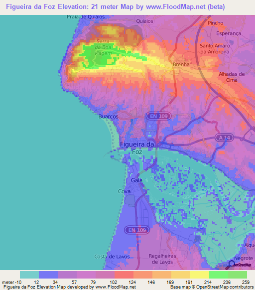 Figueira da Foz,Portugal Elevation Map