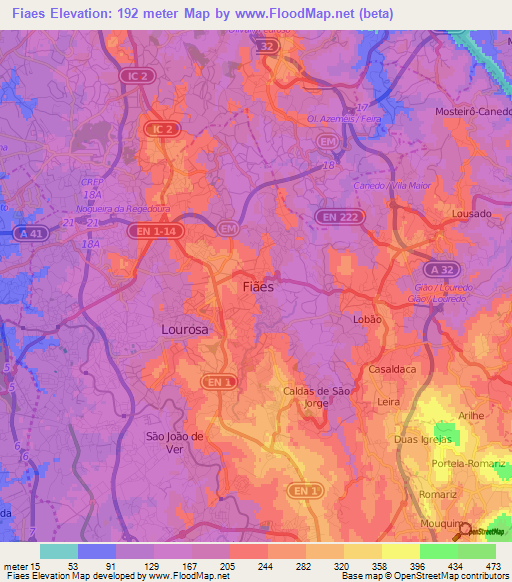 Fiaes,Portugal Elevation Map