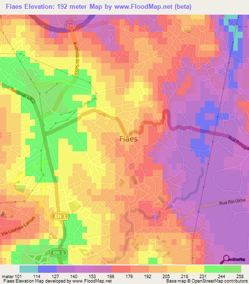 Fiaes,Portugal Elevation Map