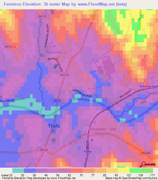 Ferreiros,Portugal Elevation Map