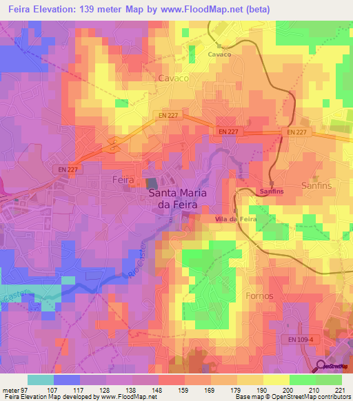 Feira,Portugal Elevation Map