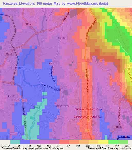 Fanzeres,Portugal Elevation Map