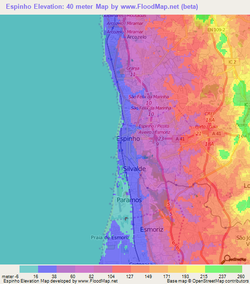 Espinho,Portugal Elevation Map