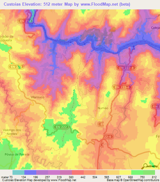 Custoias,Portugal Elevation Map
