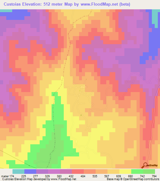Custoias,Portugal Elevation Map