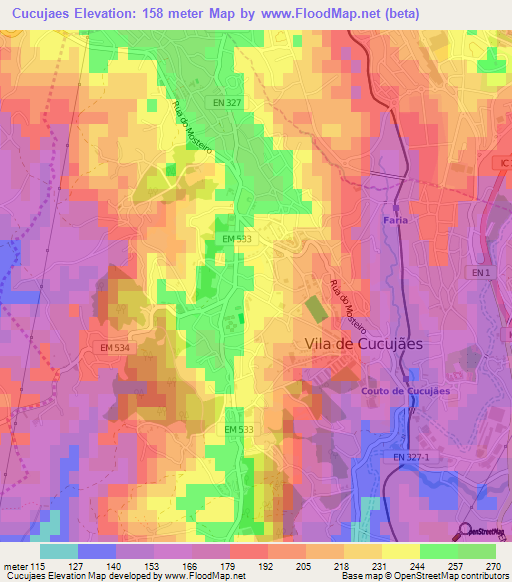 Cucujaes,Portugal Elevation Map