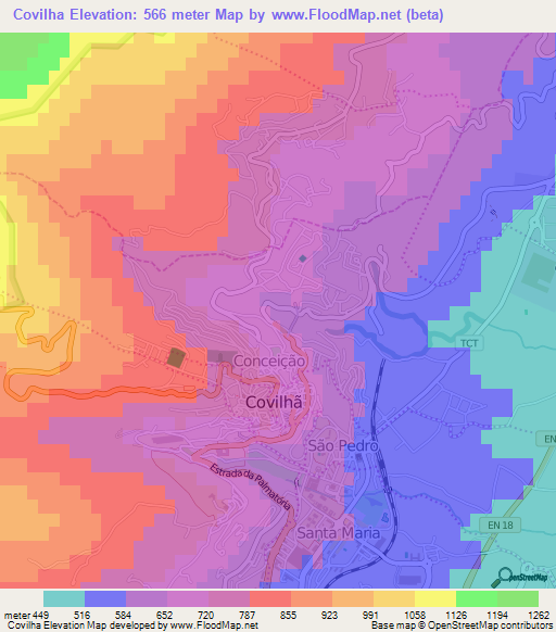 Covilha,Portugal Elevation Map