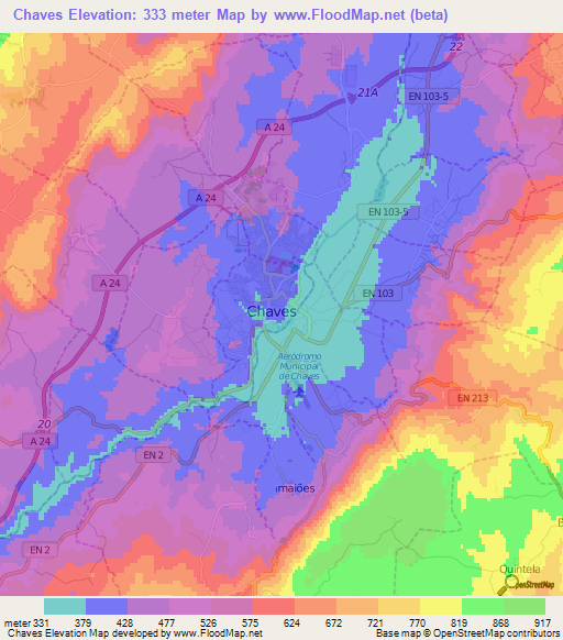 Chaves,Portugal Elevation Map