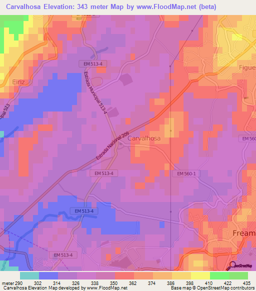 Carvalhosa,Portugal Elevation Map