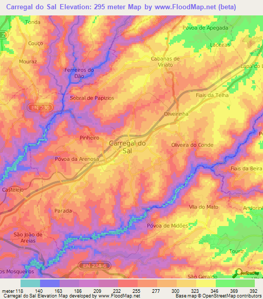 Carregal do Sal,Portugal Elevation Map