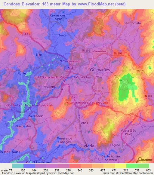 Candoso,Portugal Elevation Map