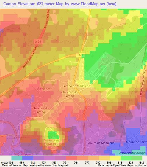Campo,Portugal Elevation Map