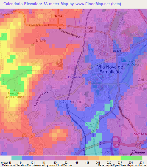 Calendario,Portugal Elevation Map