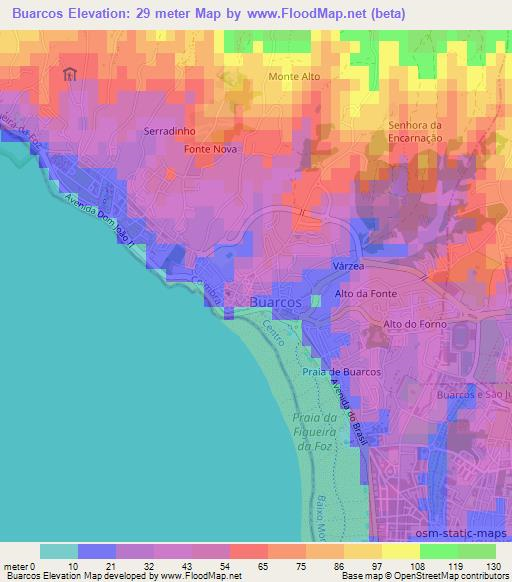Buarcos,Portugal Elevation Map