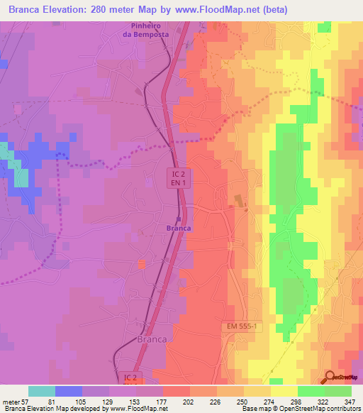 Branca,Portugal Elevation Map