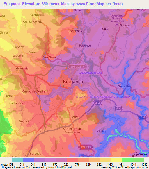 Braganca,Portugal Elevation Map