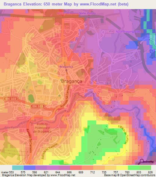 Braganca,Portugal Elevation Map