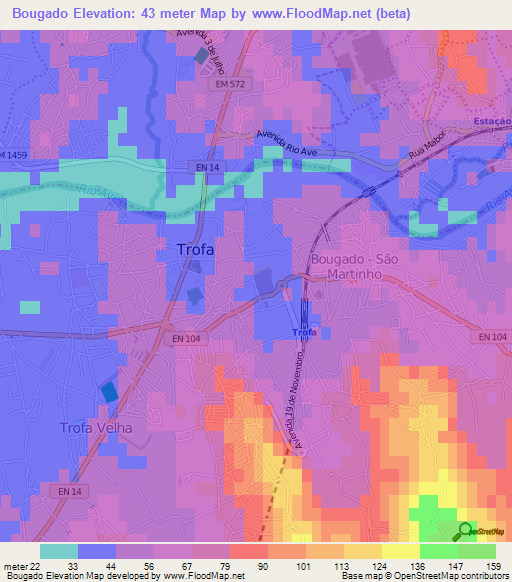 Bougado,Portugal Elevation Map