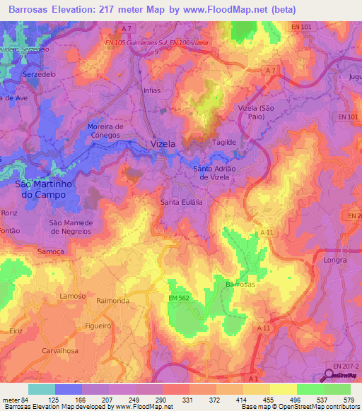 Barrosas,Portugal Elevation Map