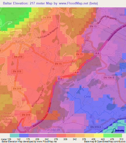 Baltar,Portugal Elevation Map