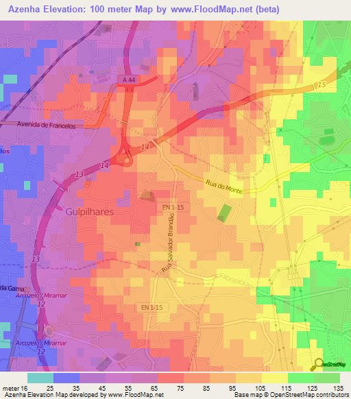 Azenha,Portugal Elevation Map