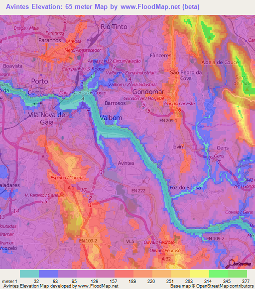 Avintes,Portugal Elevation Map