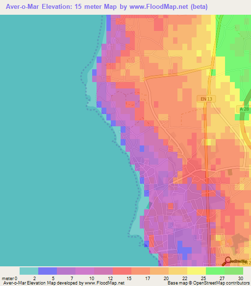 Aver-o-Mar,Portugal Elevation Map