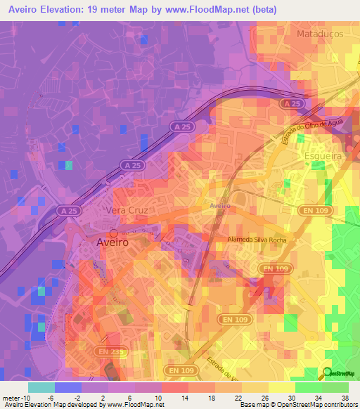 Aveiro,Portugal Elevation Map