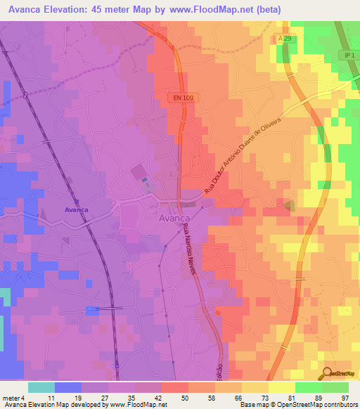 Avanca,Portugal Elevation Map