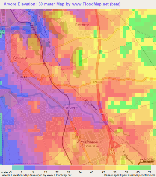 Arvore,Portugal Elevation Map