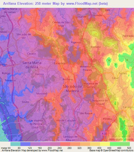 Arrifana,Portugal Elevation Map