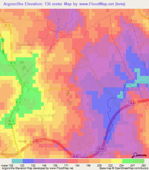 Argoncilhe,Portugal Elevation Map