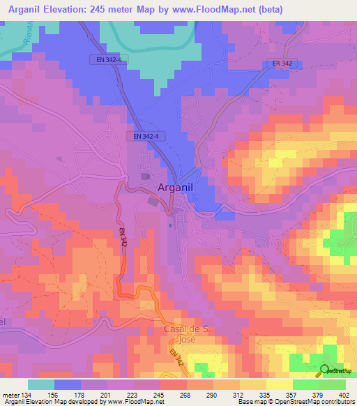 Arganil,Portugal Elevation Map