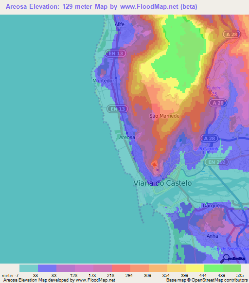 Areosa,Portugal Elevation Map