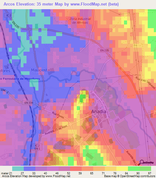 Arcos,Portugal Elevation Map