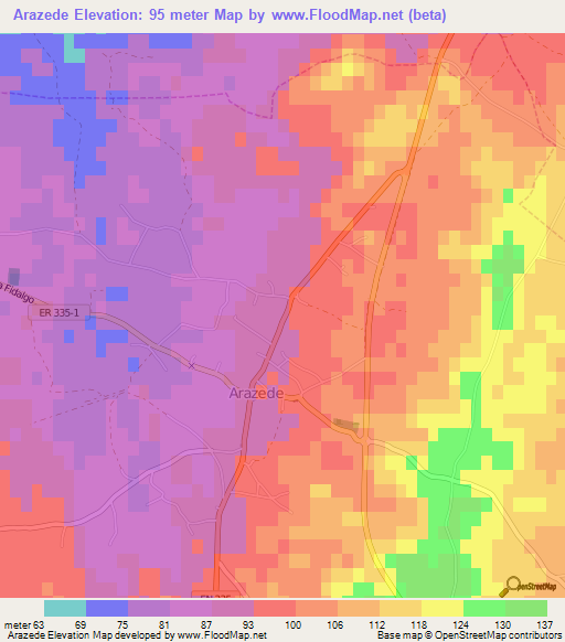 Arazede,Portugal Elevation Map