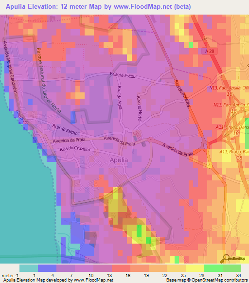 Apulia,Portugal Elevation Map