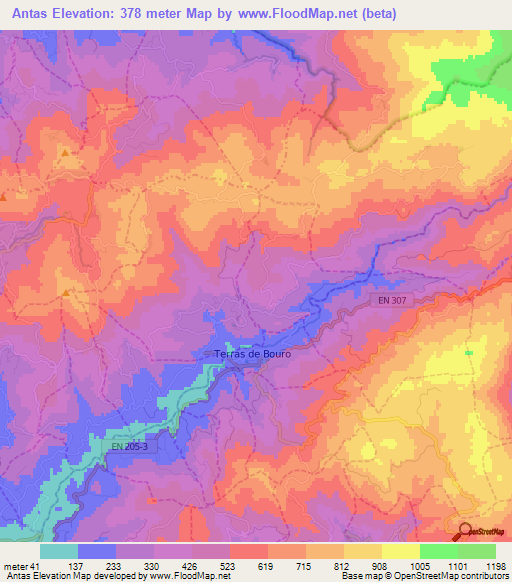Antas,Portugal Elevation Map