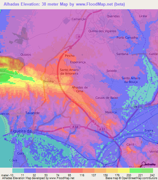 Alhadas,Portugal Elevation Map