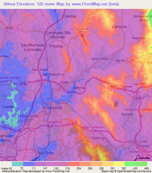 Alfena,Portugal Elevation Map