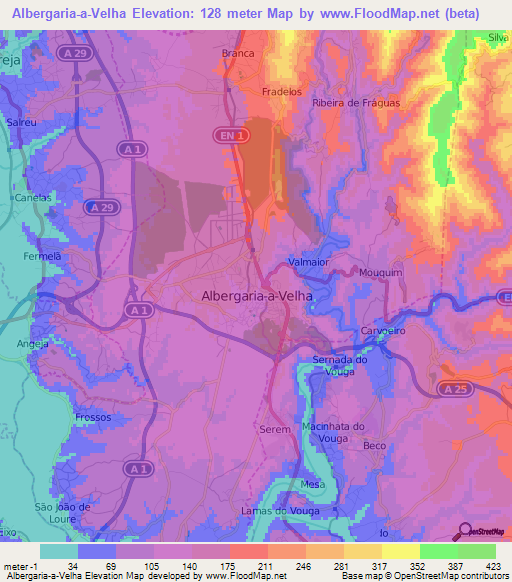 Albergaria-a-Velha,Portugal Elevation Map