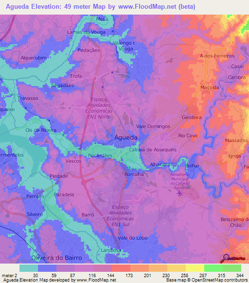 Agueda,Portugal Elevation Map
