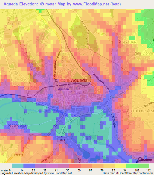 Agueda,Portugal Elevation Map