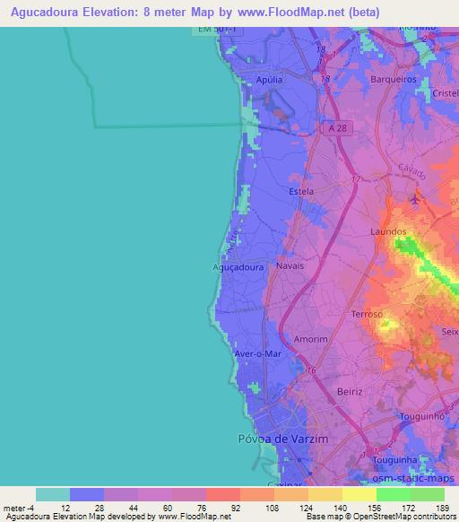 Agucadoura,Portugal Elevation Map