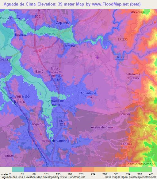 Aguada de Cima,Portugal Elevation Map