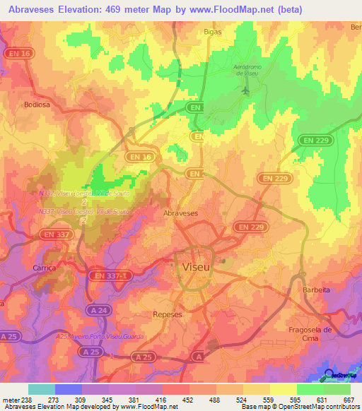 Abraveses,Portugal Elevation Map