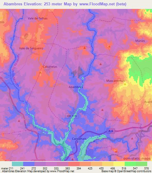 Abambres,Portugal Elevation Map