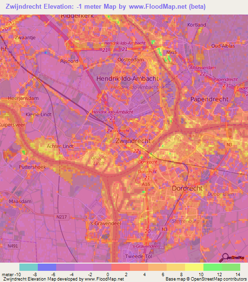 Zwijndrecht,Netherlands Elevation Map