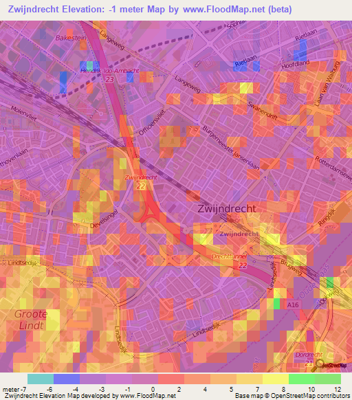 Zwijndrecht,Netherlands Elevation Map