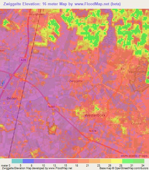 Zwiggelte,Netherlands Elevation Map